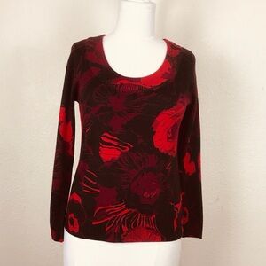 Calvin Klein Women’s Sweater M Floral Pullover Black/Red Wool Bland.